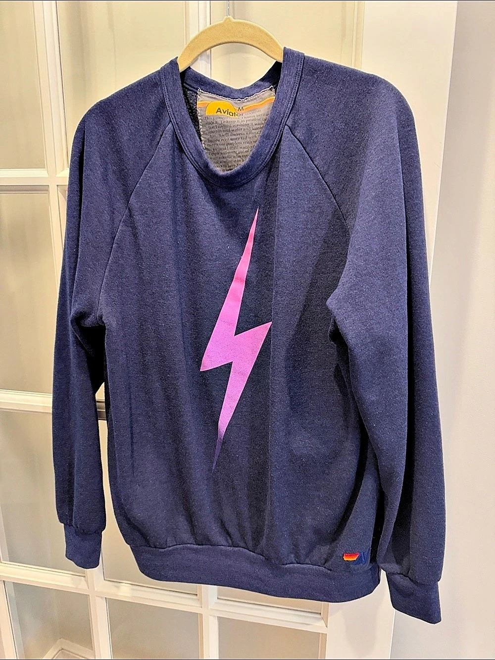 Aviator Nation Bolt Fade Relaxed Crew Sweatshirt Blue & Pink Women’s Medium